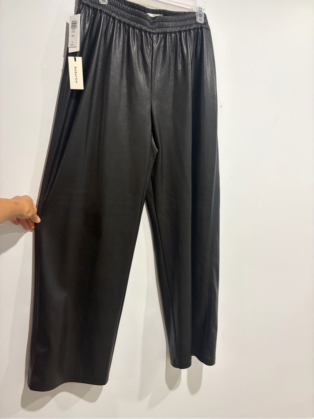 Babaton Women’s Black Faux Leather Wide-Leg Pants, Elastic Waist - Aritzia
